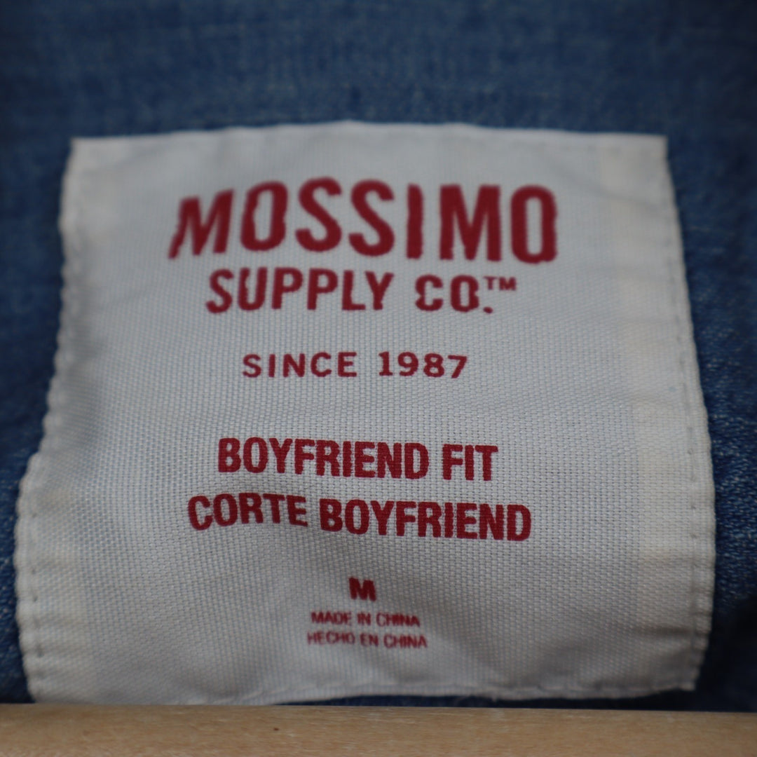 Mossimo Supply Co. Shirt Women Medium Blue Denim Cotton Boyfriend Fit Distressed