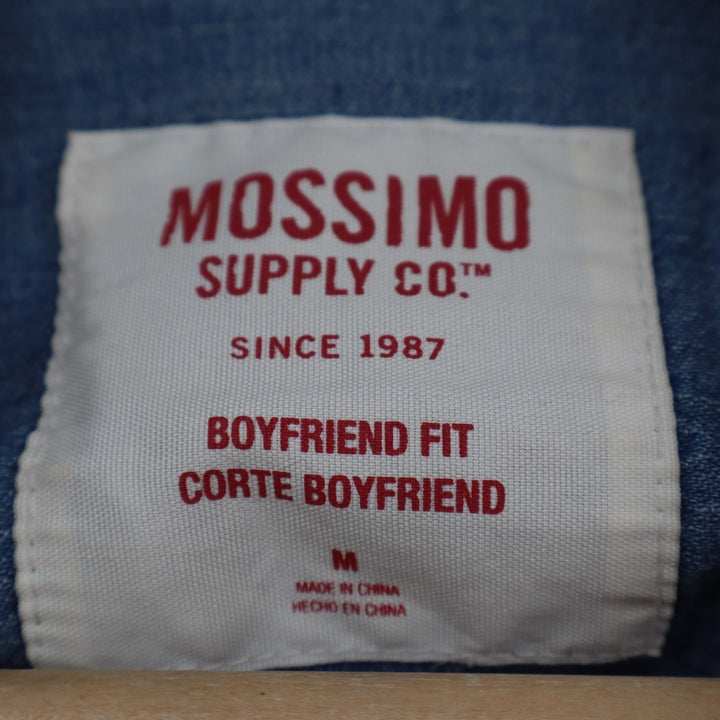 Mossimo Supply Co. Shirt Women Medium Blue Denim Cotton Boyfriend Fit Distressed