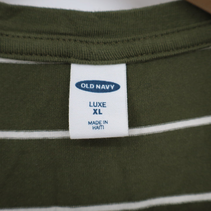 Old Navy Luxe T-Shirt Womens XL Green Striped Stretch High Low Hem Long Sleeve