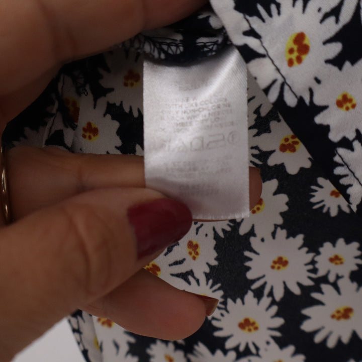 Ann Taylor Factory Petite XS Navy Blue Daisy Floral Sleeveless Blouse Top