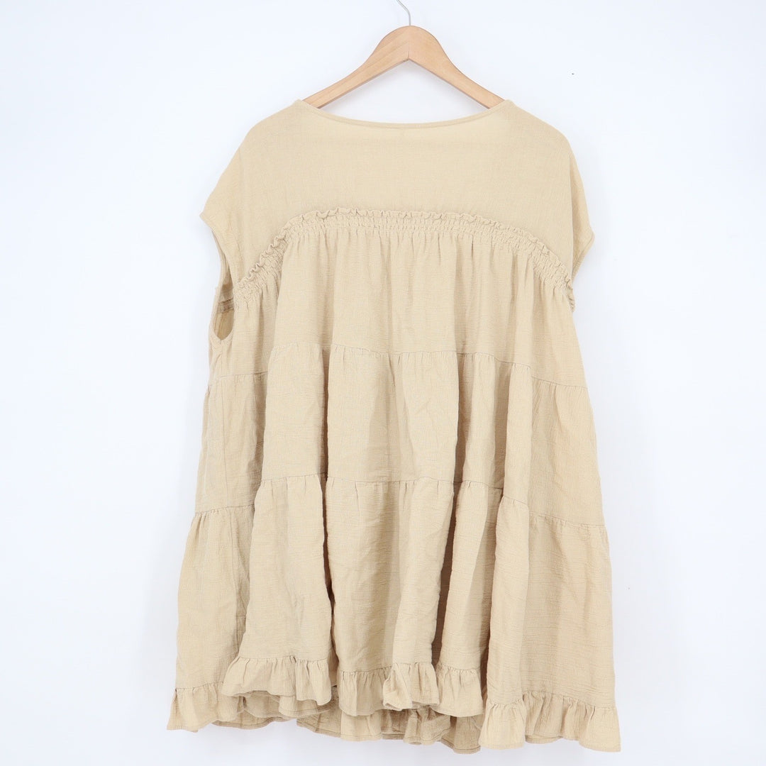 Free People Tan Beige Cotton Gauze Tiered Babydoll Mini Dress Sleeveless Small
