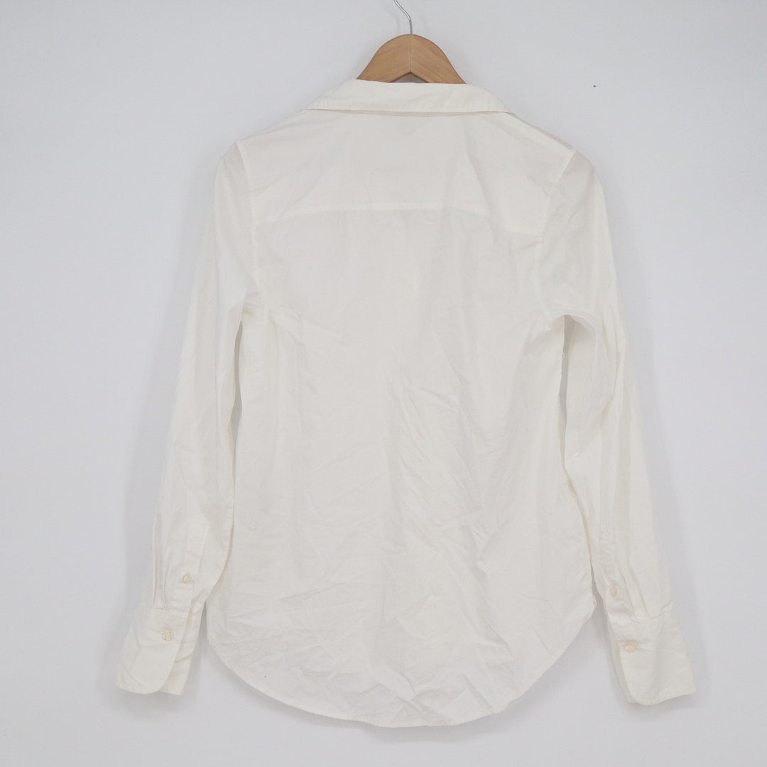 HM Women's White Long Sleeve Button Down Shirt Cotton Blend Stretch Small