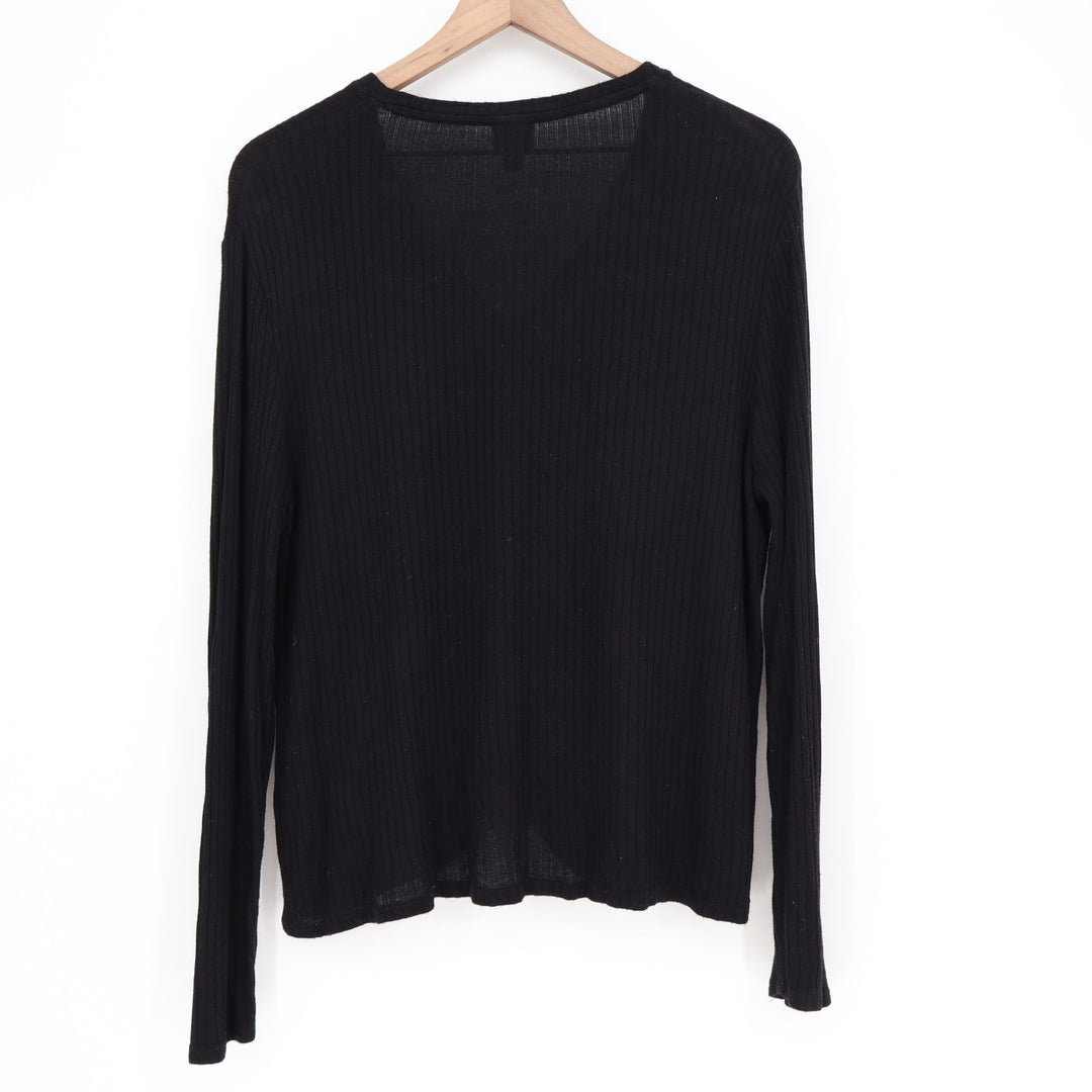 A New Day Womens Black Ribbed Knot Front Button Down Cardigan Sweater Large