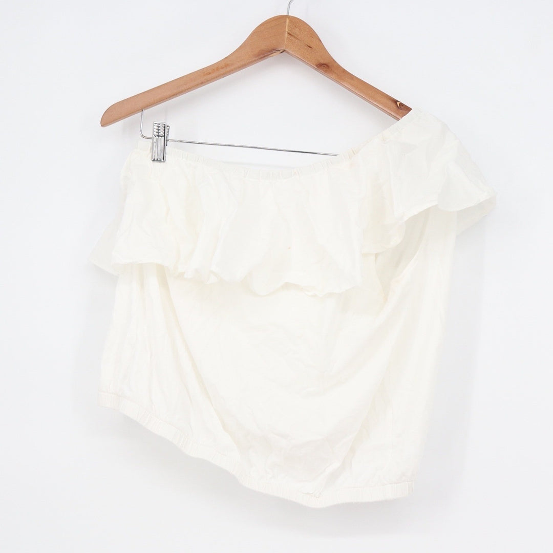 A New Day Womens One Shoulder Ruffle Top White Cotton Modal Size L