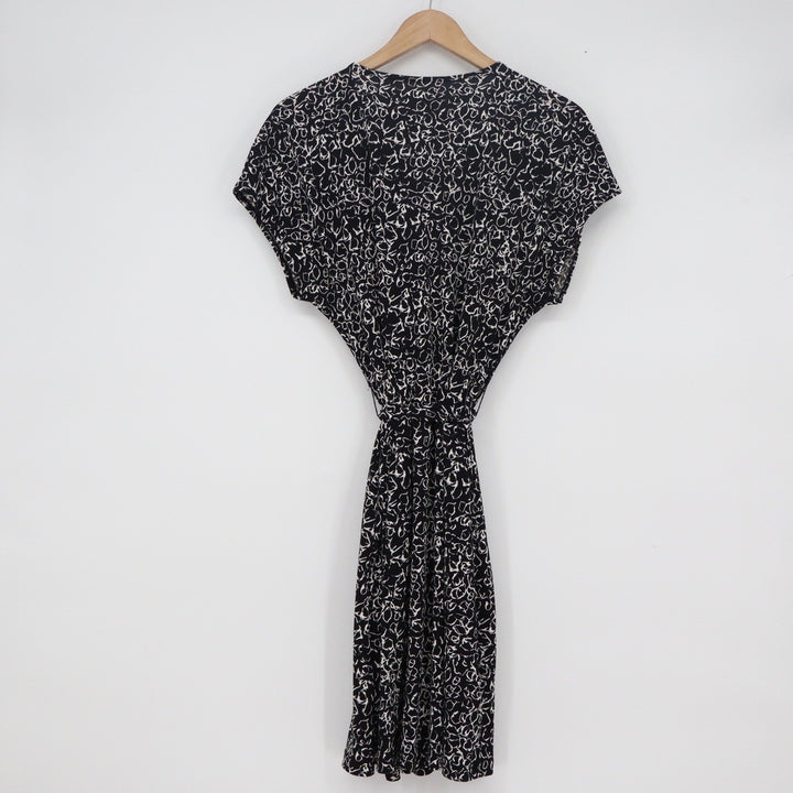 Nine West Black White Abstract Scribble Faux Wrap V-Neck Dress Large