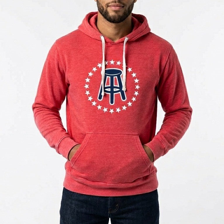 Barstool Sports Hoodie Mens Large Red Fleece Lined Kangaroo Pockets Ribbed Hem