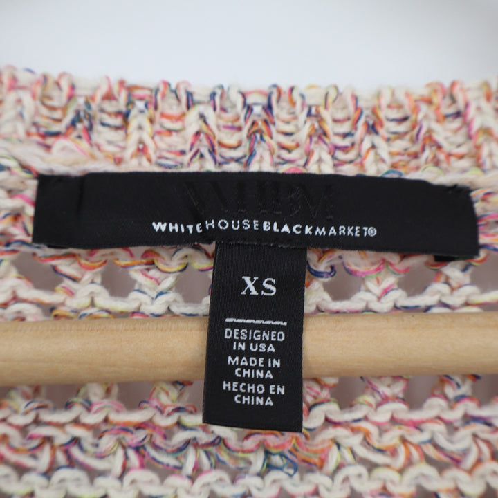 White House Black Market Multi Color Space Dye Pointelle V-Neck Sweater XS