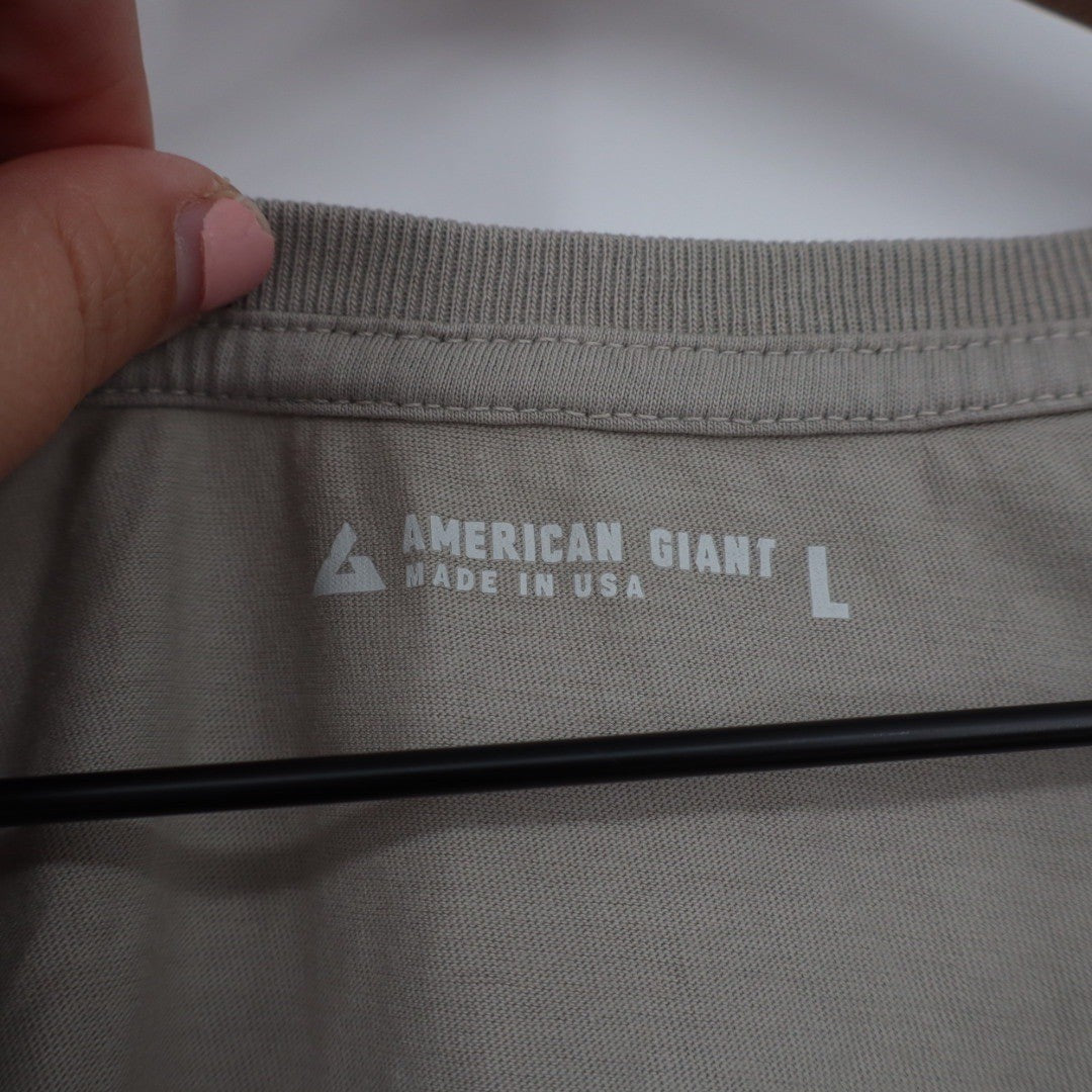 AMERICAN GIANTS V Neck T Shirt Taupe Basic Casual Cotton Made in USA Size L