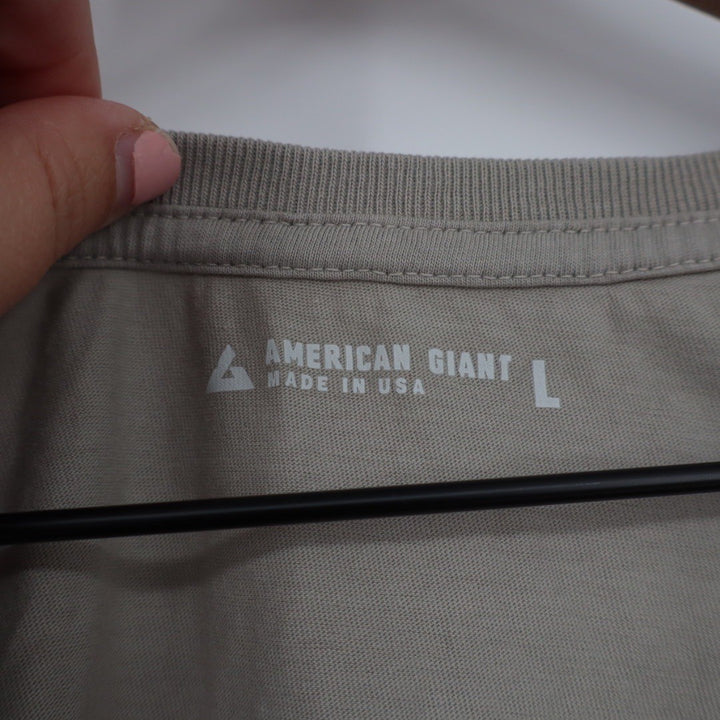 AMERICAN GIANTS V Neck T Shirt Taupe Basic Casual Cotton Made in USA Size L
