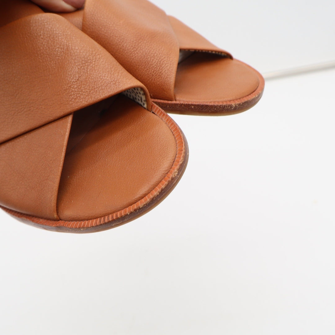 ED Ellen DeGeneres Womens Tan Leather Crisscross Slide Wedge Sandals Size 10