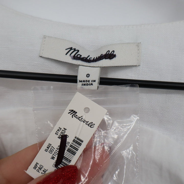 Madewell Cutaway Vest Womens 0 White Linen Scoop Neck Welt Pocket Button Front