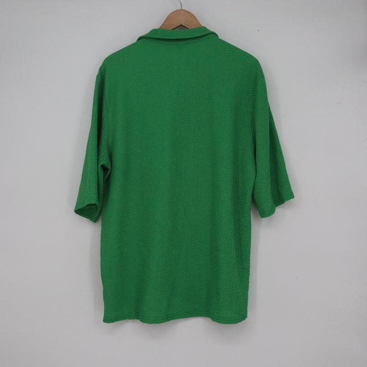 Shein Women's Green Textured Wrap Front Short Sleeve Polo Shirt Size M