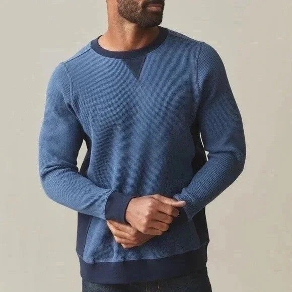 American Giant Colorblock Summit T-Shirt Mens Medium Blue Waffle Knit Crew Neck