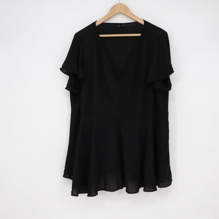 Torrid Black Chiffon V-Neck Flutter Sleeve Peplum Blouse Top Size 2