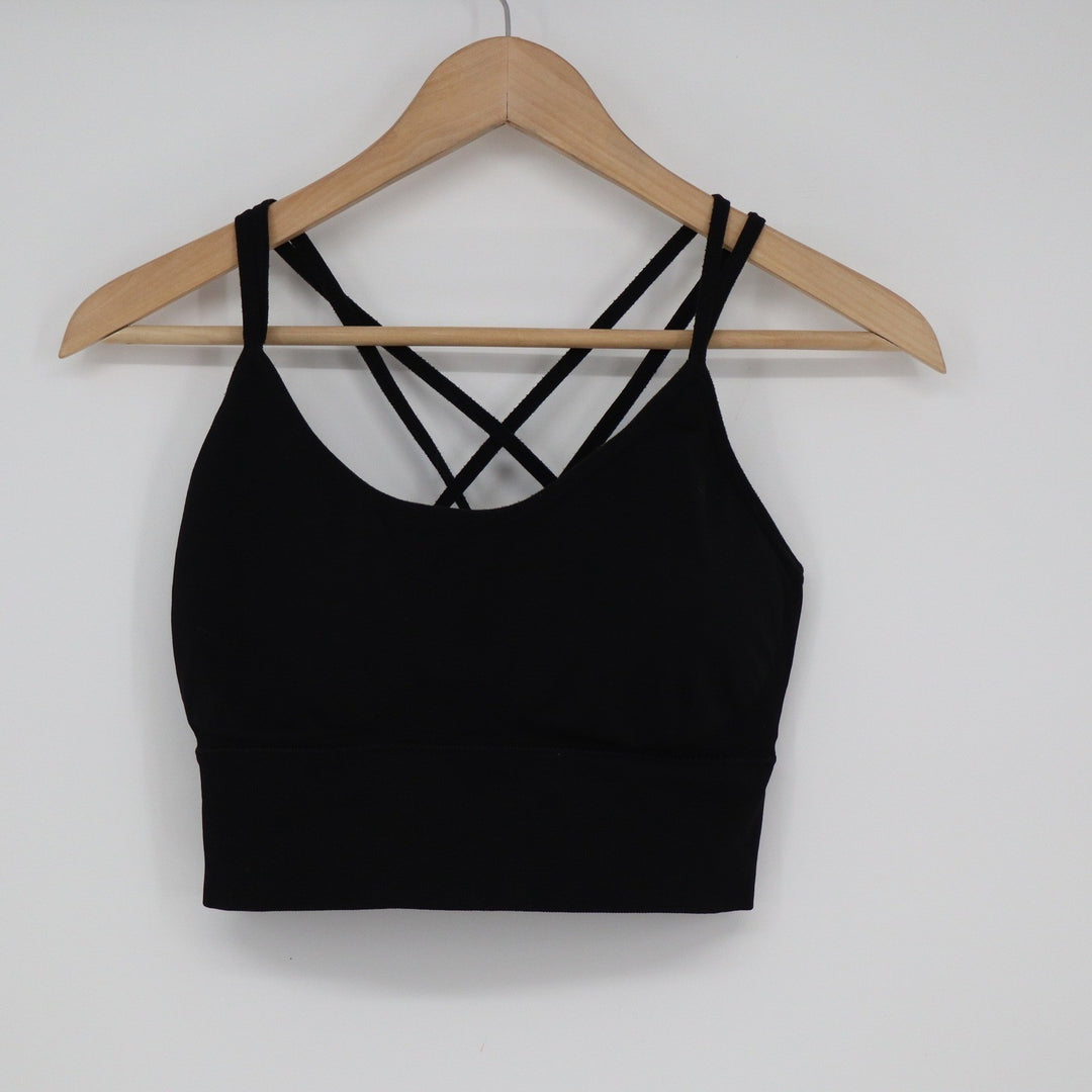 Seamless Ribbed Strappy Back Sports Bra Black XL Activewear Crop Top