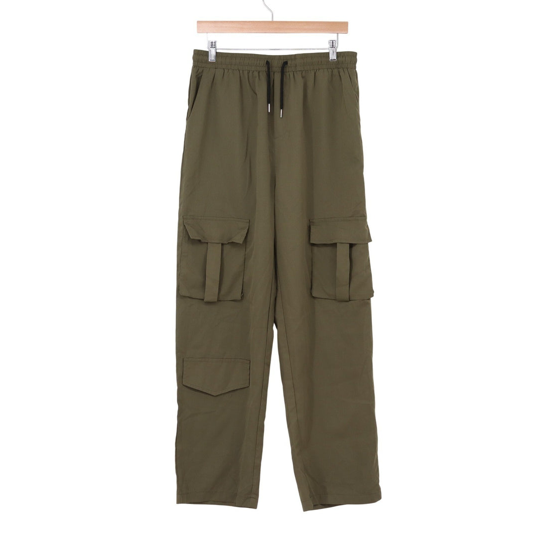 Olive Green Cargo Pants XL Elastic Waist Drawstring Multi Pocket Utility Pants