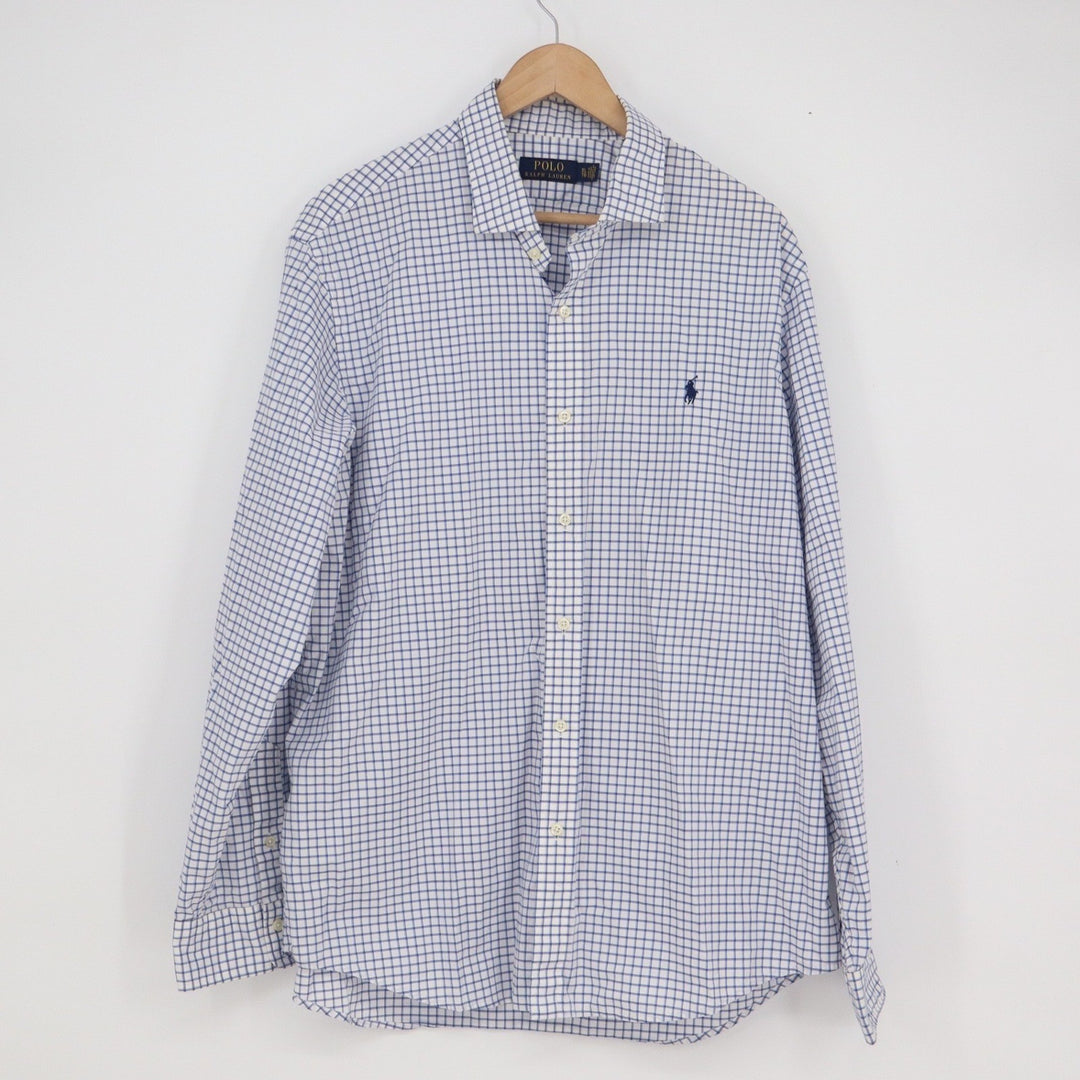 Polo Ralph Lauren Mens XL Blue White Tattersall Check Long Sleeve Button Shirt
