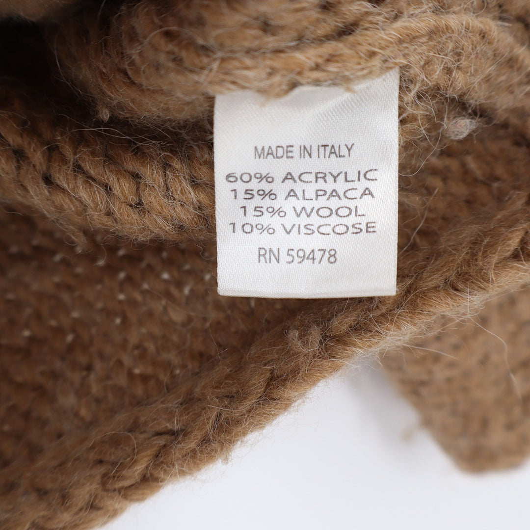 Stambecco Italy Alpaca Wool Blend Cable Knit Button Front Poncho Cardigan Tan M