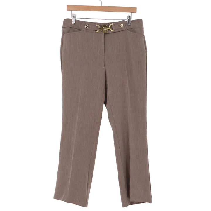 Anne Klein Taupe Brown Straight Leg Trousers Gold Lion Hardware Size 6 10707