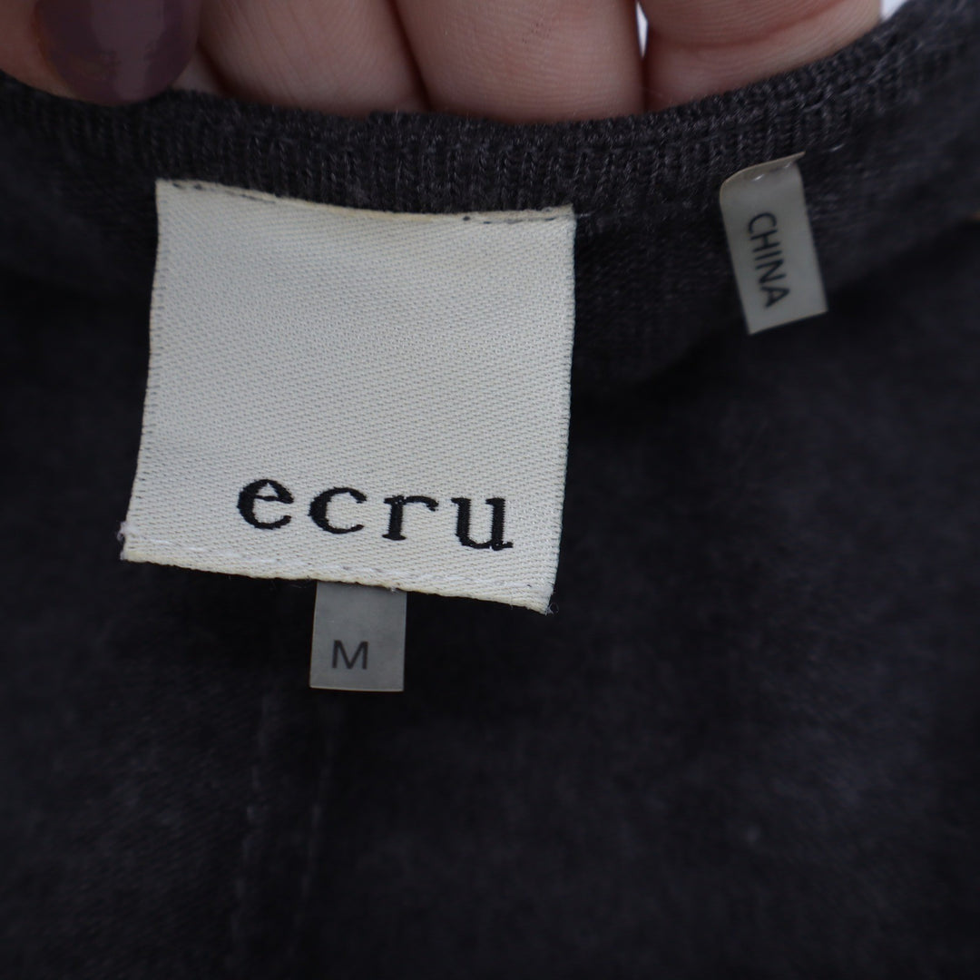 Ecru Womens Mixed Media Faux Suede Long Sleeve Top Charcoal Grey Size M