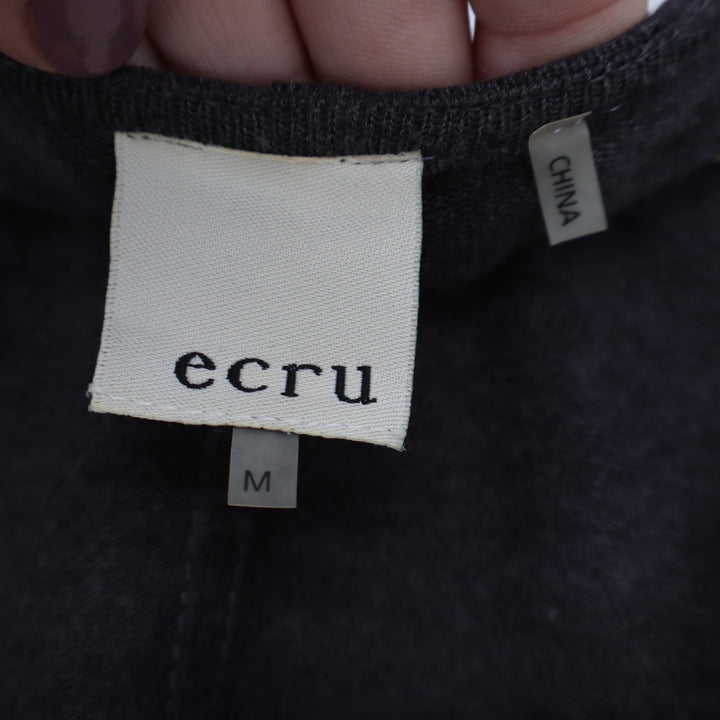 Ecru Womens Mixed Media Faux Suede Long Sleeve Top Charcoal Grey Size M