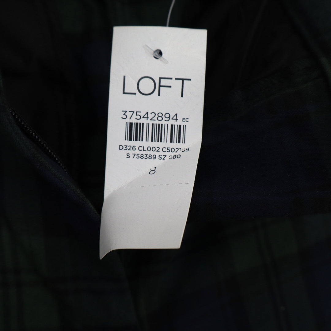 LOFT Womens Black Watch Plaid Cuffed Straight Leg Pants Green Navy Size 8