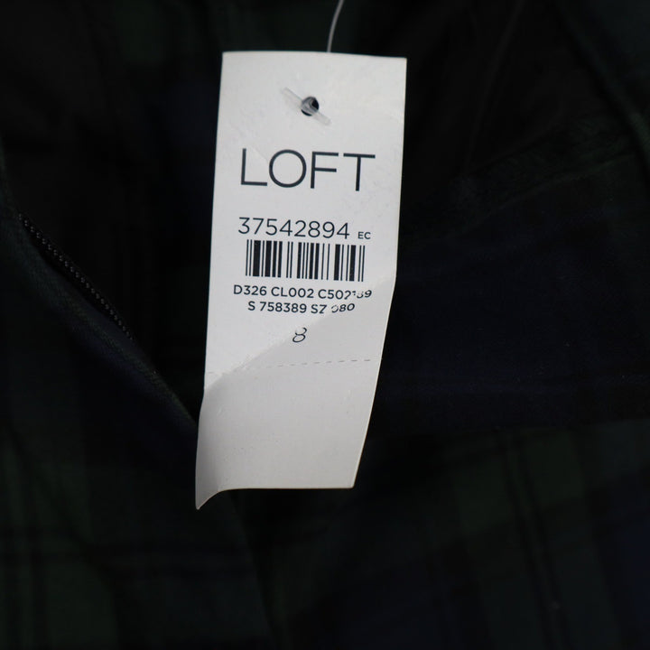 LOFT Womens Black Watch Plaid Cuffed Straight Leg Pants Green Navy Size 8