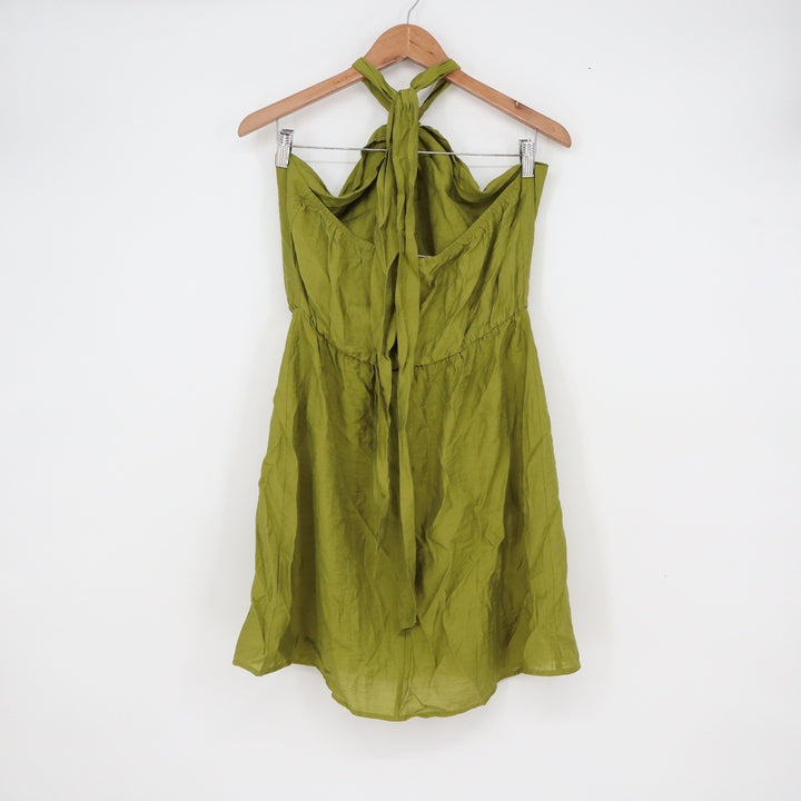 HM Olive Green Halter Neck Mini Dress Open Back Viscose Blend Size L