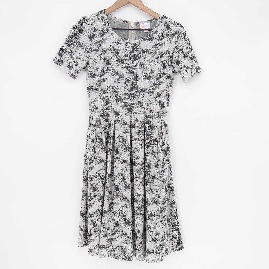 LuLaRoe Dress Womens S Amelia Gray Black White Abstract Splatter Print Excellent