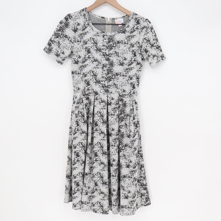 LuLaRoe Dress Womens S Amelia Gray Black White Abstract Splatter Print Excellent