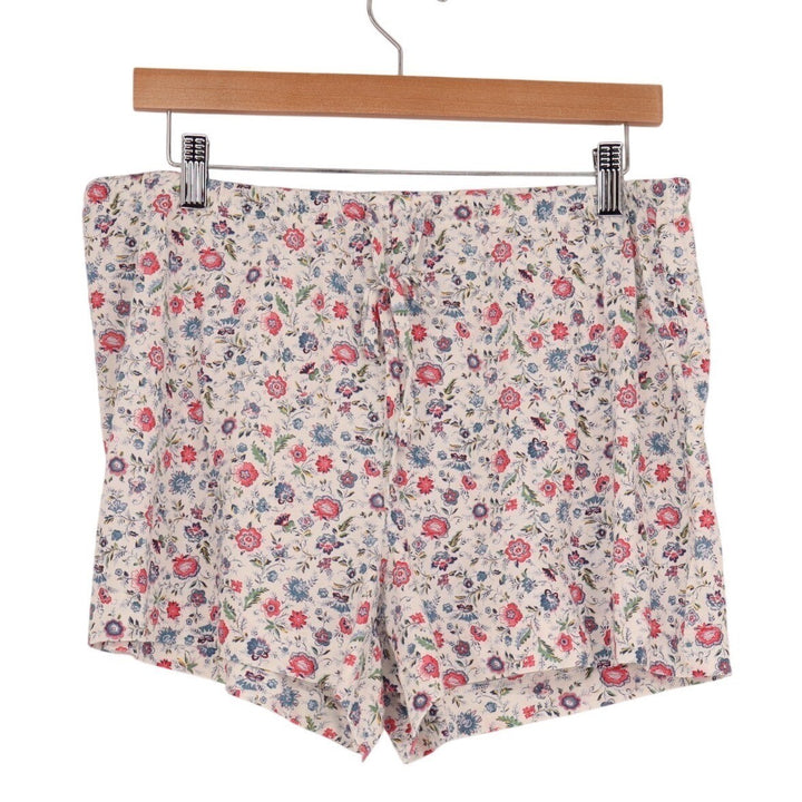 Shorts Womens Medium White Floral Cotton Slash Pockets Comfort Drawstring Waist