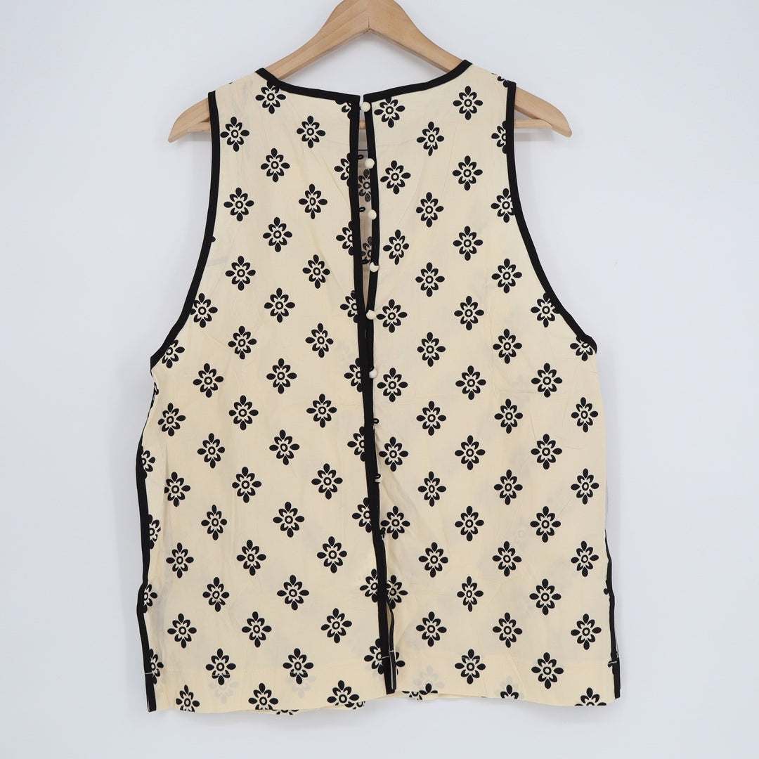 Fashion Clothing Womens Floral Sleeveless Button Back Top Cream Black