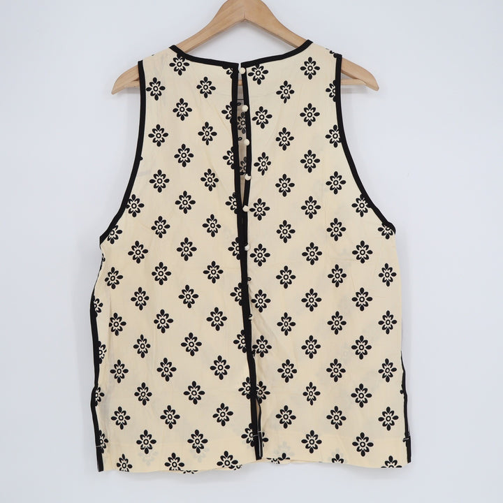 Fashion Clothing Womens Floral Sleeveless Button Back Top Cream Black