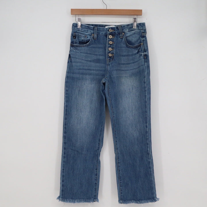 KanCan KC7392M Womens High Rise Button Fly Straight Leg Raw Hem Jeans Blue 5/26