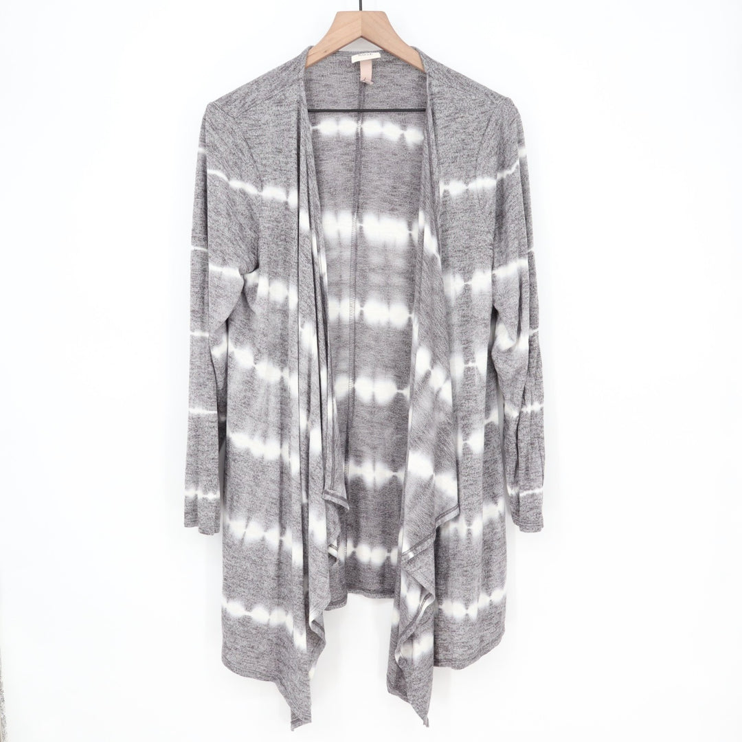 Knox Rose Cardigan Sweater Womens Large Gray White Striped Knitted Long Sleeve