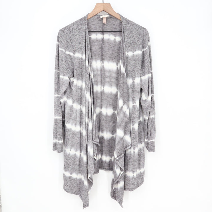 Knox Rose Cardigan Sweater Womens Large Gray White Striped Knitted Long Sleeve