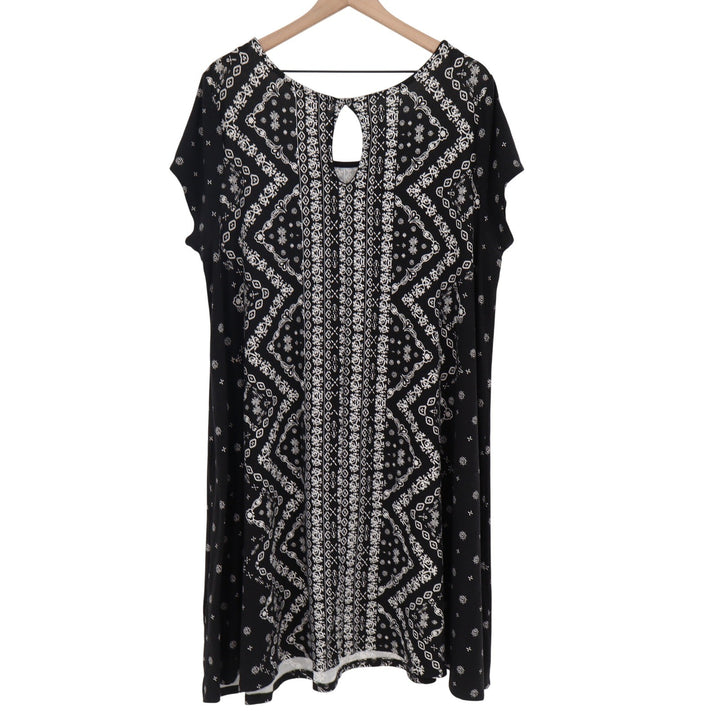 Derek Heart Dress Womens 2X Shift Black White Geometric Keyhole Back Excellent