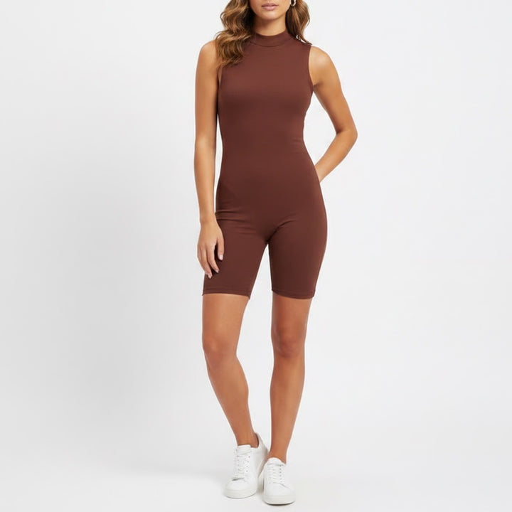 Naked Wardrobe Baby Mama Brown Mock Neck Sleeveless Romper XL