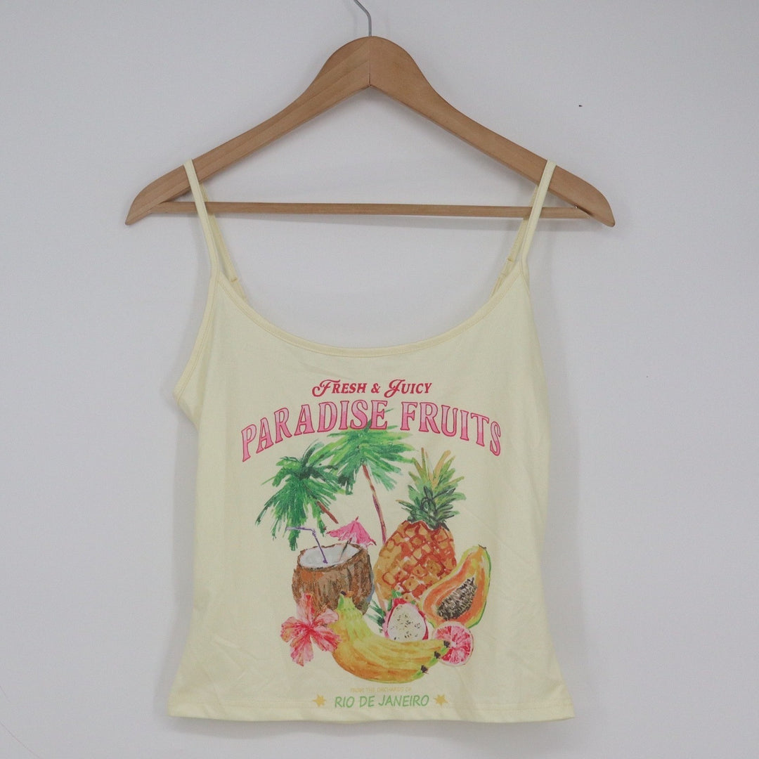 Paradise Fruits Rio De Janeiro Tropical Graphic Camisole Top Yellow Medium
