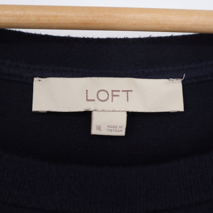 LOFT Womens XL Navy Blue Bishop Sleeve Ribbed Cuff Boat Neck Knit Blouse Top