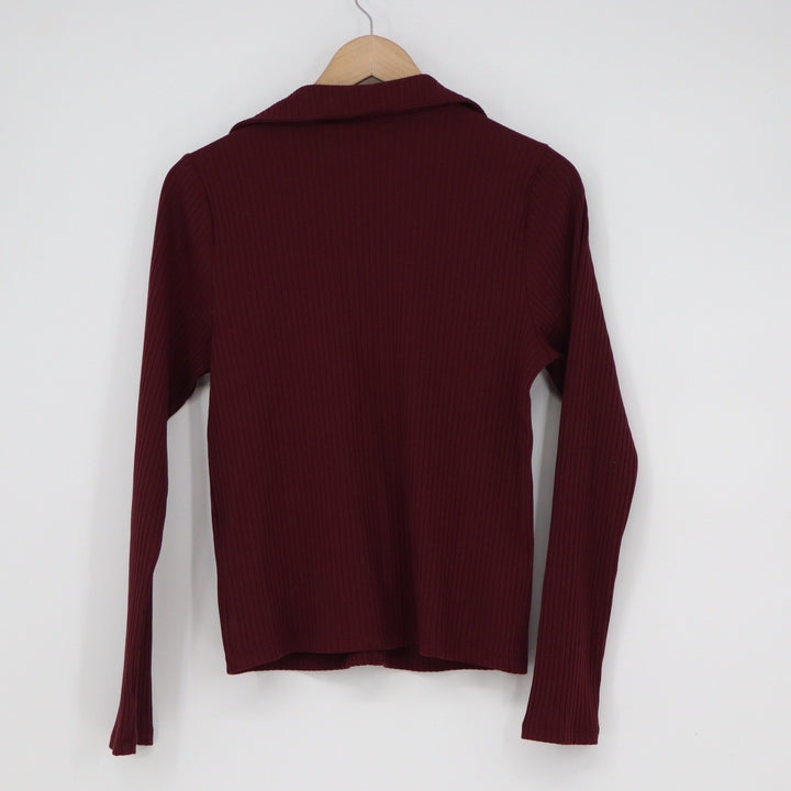Old Navy Womens Ribbed Polo Cardigan Button Front Long Sleeve Burgundy Large