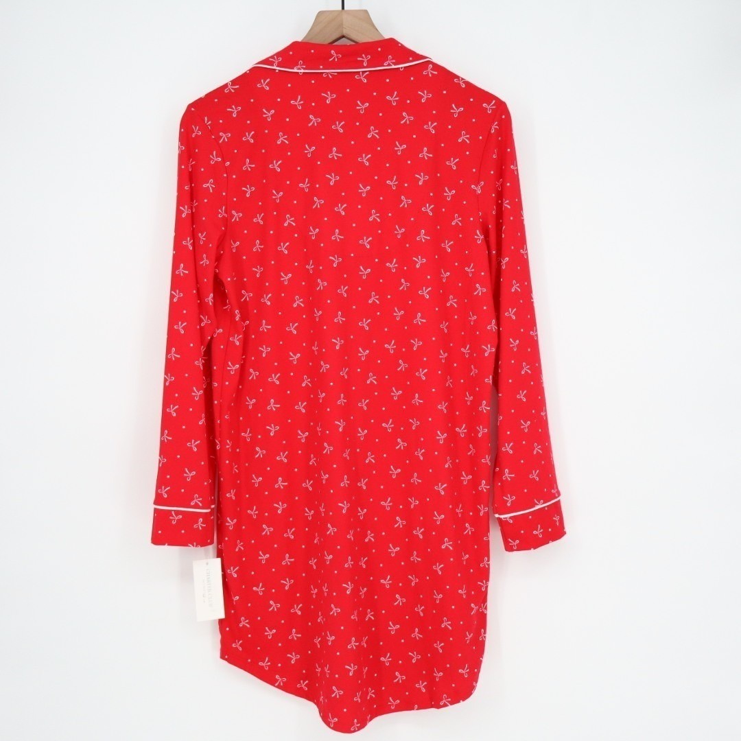 Charter Club Intimates Pajama Shirt Womens S Red Bow Print Stretch Lapel Collar