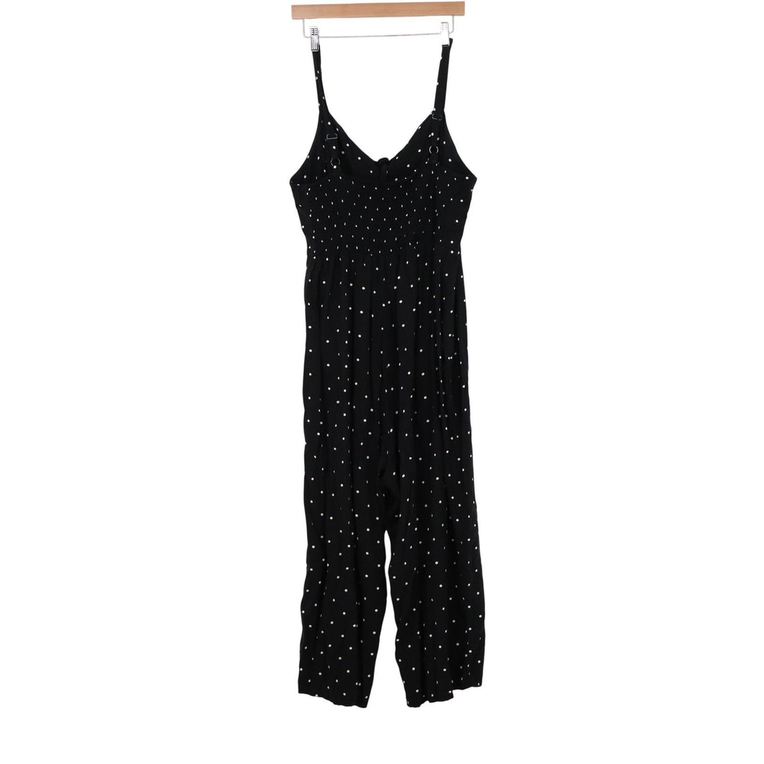 Old Navy Womens 2X Plus Black Polka Dot Wide Leg Jumpsuit Smocked Rayon