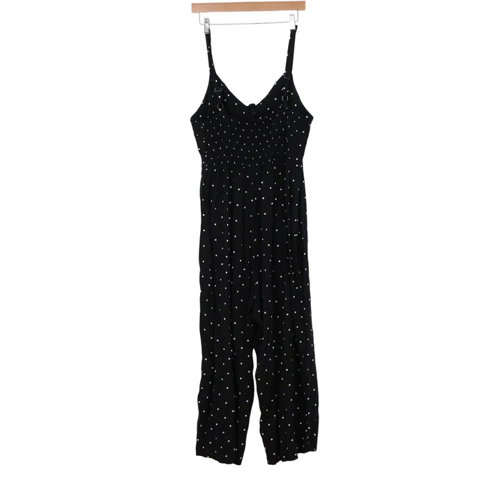 Old Navy Womens 2X Plus Black Polka Dot Wide Leg Jumpsuit Smocked Rayon
