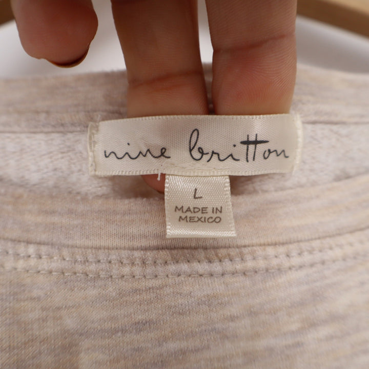 Nine Britton Ruffle Shoulder Sweatshirt Oatmeal Heather Tan Womens Large