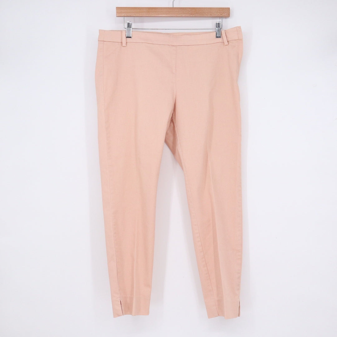 HM Peach Pink Slim Ankle Trousers Side Zip Cotton Blend Pants Womens Size 12