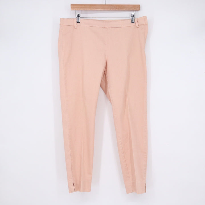 HM Peach Pink Slim Ankle Trousers Side Zip Cotton Blend Pants Womens Size 12