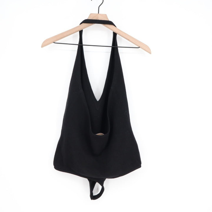 Michael Kors Collection Cashmere Bodysuit M Black Stretch Halter Neck Bodysuit