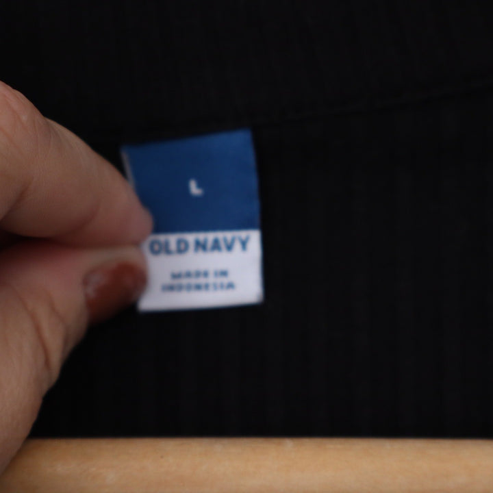 Old Navy Womens Black Ribbed Knit Button Front Polo Cardigan Sweater Large