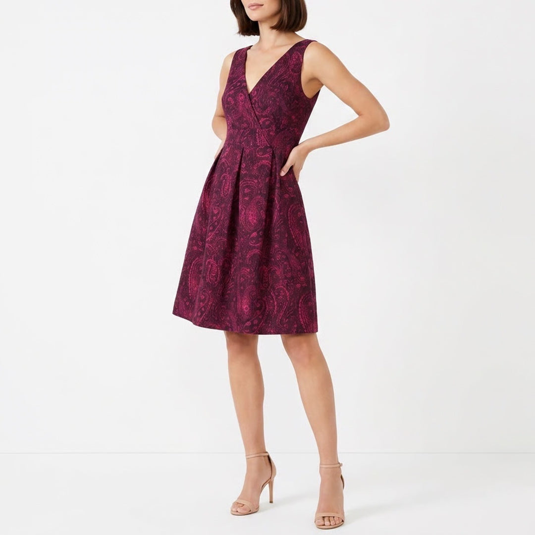 Lands End Womens Burgundy Purple Paisley Silk Blend Sleeveless A-Line Dress 6
